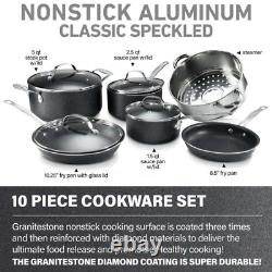 10-Piece Aluminum Ultra-Durable Non-Stick Diamond Infused Cookware Set with Glas