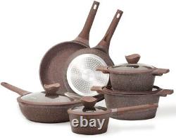 10-Piece Brown Granite Nonstick Cookware Set Pots And Pans Set With Lids