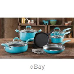 10 Piece Non Stick Pre Seasoned Pioneer Woman Speckle Cookware Set Pots Pans NEW
