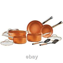 10 Piece Pots Pans Non Stick Cooking Copper Cookware Set Heavy Duty Kitchen Home