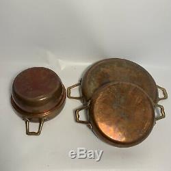 10 Piece Vintage Fantuzzi Copper Cookware Set Pots Pans Brass Handle