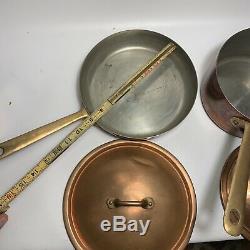 10 Piece Vintage Fantuzzi Copper Cookware Set Pots Pans Brass Handle