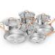 11 Pieces Stainless Steel Cookware Set Glass Lid Handles Silver Rose Gold