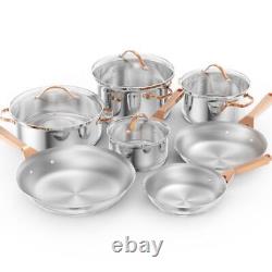 11 Pieces Stainless Steel Cookware Set with Glass Lid and Handles