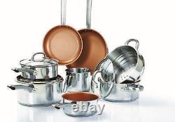 11 piece Cookware Set Stainless Steel Copper Non-Stick Healthy Cooking Cermalon