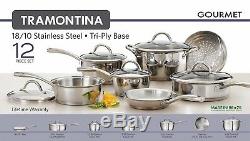 12-Piece Gourmet Tri-Ply Base Cookware Set Stainless Steel Tramontina Kitchen