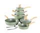 12 Piece Hammered Cookware Set Nonstick Granite Coated Pots And Pans Set Green