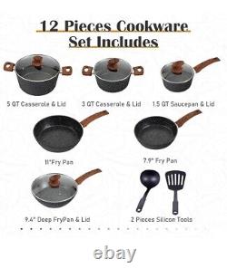12 Piece Non-Stick Pots and Pans Set, Nonstick Induction Cookware Set Saucepan