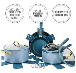 12-Piece Nonstick Cookware Set Granite Blue Pots Pans Saucepan Fry pan Induction