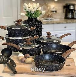 12 Piece Nonstick Cookware Set Induction Hob Pans Set with Bakelite Handles