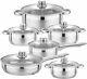 12-piece Stainless Steel Cookware Pan Set, Pot Pans Induction Safe Glass Lids