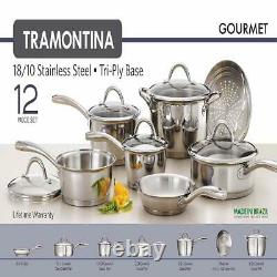12 Piece Stainless Steel Tri Ply Base Cookware Set Oven Safe Tramontina Gourmet