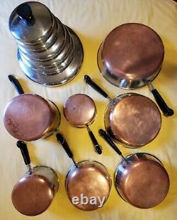 13 Piece Set Revere Ware Stainless Copper Bottom Pans, Pots & Lids