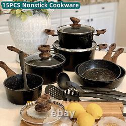 15 PCS Nonstick Induction Cooking Kitchen Cookware Sets Granite Pots and Pans