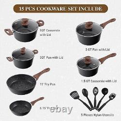 15 PCS Nonstick Induction Cooking Kitchen Cookware Sets Granite Pots and Pans