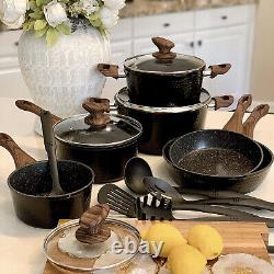 15 PCS Nonstick Induction Cooking Kitchen Cookware Sets Granite Pots and Pans