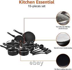 15-Piece NonStick Cookware Set Black nonstick kitchen pots pans FREE UK SHIPPING