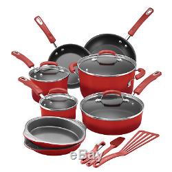 15 Piece Non Stick Cookware Set Kitchen Pots And Pans Red Rachel Ray Hard Enamel