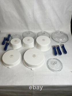 15 Piece Set of Princess House Nouveau Cookware Set With Blue Handles Pots Pans