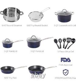15 Pieces Hammered Cookware Set Nonstick Granite Coated Pots and Pans Set