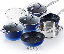 15 Pieces Non-Stick Cookware Set, Nonstick Induction Granite-Coated, Blue