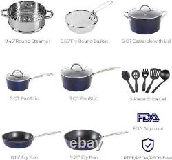 15 Pieces Non Stick Cookware Set, Nonstick Induction Granite Coated Pot Pan