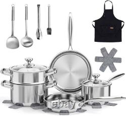 16-Piece Stainless Steel Pots and Pans Set, Non-Toxic Cookware Variety Pack