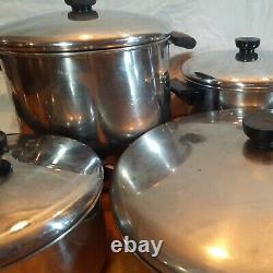 16 Piece Vintage Revere Ware Set Copper Bottom Pots and Pans With Lids