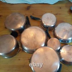 16 Piece Vintage Revere Ware Set Copper Bottom Pots and Pans With Lids