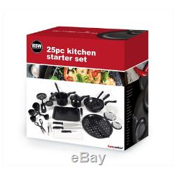 25 Piece's Kitchen Starter Set With Non Stick Pots, Pans, Trays And Utensils