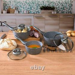 3 Piece Saucepan Pan Set Cookware Set Nonstick Marble Coating Glass Lid & Handle