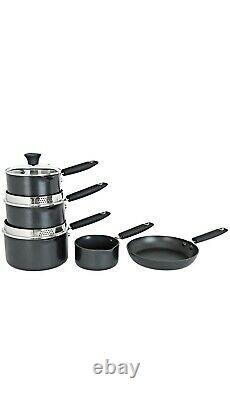 5 Piece Aluminium Pan Set Black Saucepans Lids Cookware Kitchen Set Induction