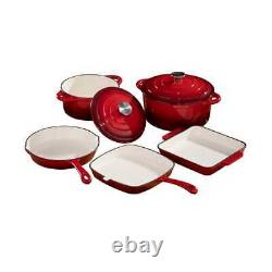5 Piece Cast Iron Pan Set Cerise Kitchen Cooking Frying Cookware Fry NEW