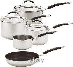 5-Piece Cookware Set with Tempered Glass Lid Soft Grip Heat Resistant Handles