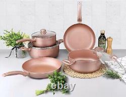 5 Piece Rose Gold Induction Non Stick Pots & Pan Set Cookware Kitchen Cooking