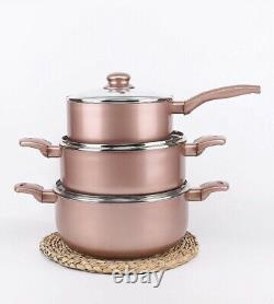 5 Piece Rose Gold Induction Non Stick Pots & Pan Set Cookware Kitchen Cooking