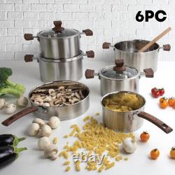 6Pc Stainless Steel Cookware Set Casserole Pot Saucepan Cookware Dining Set