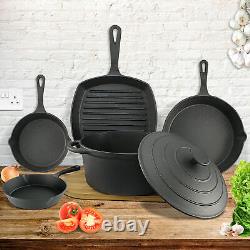 6 Piece Pan Set Cast Iron Non Stick Pre-Seasoned Griddle Skillet Cookware Meat