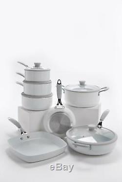 7 Piece Professional WHITE Cookware Set Non Stick -Silicon Handles -INDUCTION