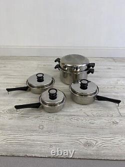 8 PIECE AMWAY QUEEN MULTI PLY 18/8 STAINLESS STEEL COOKWARE SET LOT USA /r