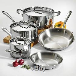 8-Piece 18/10 Stainless Steel Tri-Ply Clad Kitchen Dining Cookware Set Pans Pot