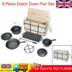9 Piece Dutch Oven Pan Set Cast Iron Cookware Set Kitchen Pot Outdooor Camping
