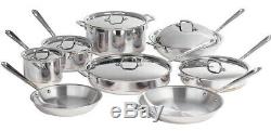 ALL-CLAD 14 PC Piece 5 Ply Copper Core Polished Stainless Steel COOKWARE SETNEW