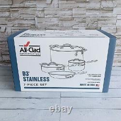 All Clad D3 18/10 Stainless Steel 7 Pc Piece Tri-Ply Cookware Set NEW