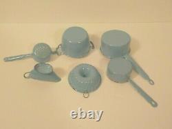 Antique Child's Blue Enamelware / Graniteware 6-Piece Cookware Set