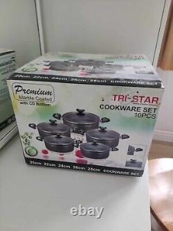 BNIB Tri-Star Marble Coating Cookware With Marble Coating 10 Piece Set