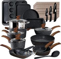 Bakeware and Cookware Set 30 Pieces Non Stick Black Granite