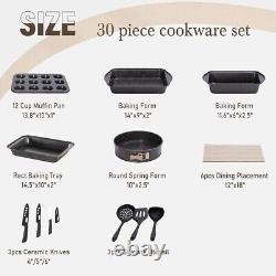 Bakeware and Cookware Set 30 Pieces Non Stick Black Granite