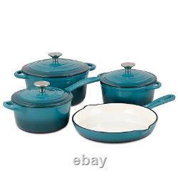 Basque Enameled Cast Iron Cookware Set, 7-Piece Set (Biscay Blue) Nonstick