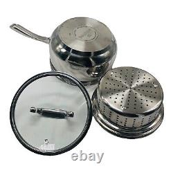 Belgique Stainless Steel 8-Piece Cookware Set Steamer Basket Pan Pot Lid Oven